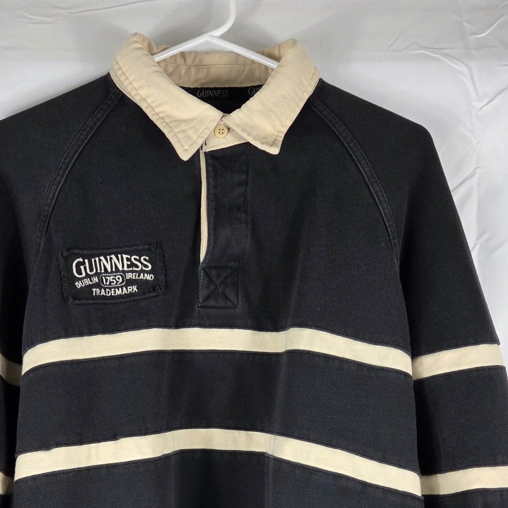 Guinness Mens Rugby Shirt XX-Large Black Long Sleeve Cotton Striped Dublin